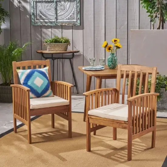 PAGED Outdoor Dining Chairs Set of 2 Wood Patio Arm Chairs with Cushions for Poolside, Garden, Backyard image {5}