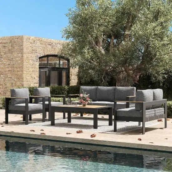 LayinSun Outdoor Patio Furniture Aluminum Armchair, All-Weather Metal Chair with 5" Thick Cushions for Porch, Balcony image {7}