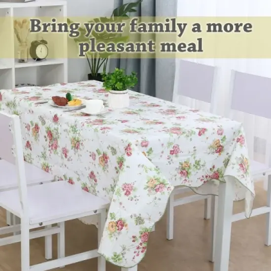 PiccoCasa Square Vinyl Water Oil Resistant Printed Tablecloths Pink Rose 35"x35" image {2}