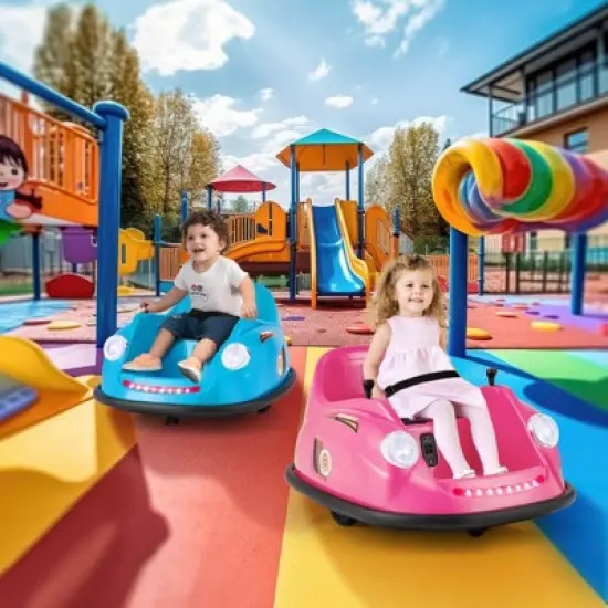 Costway Ride on Bumper Car for Kids with Remote Control 360 Degree Spin LED Light Red/Pink/Navy/Blue image {1}