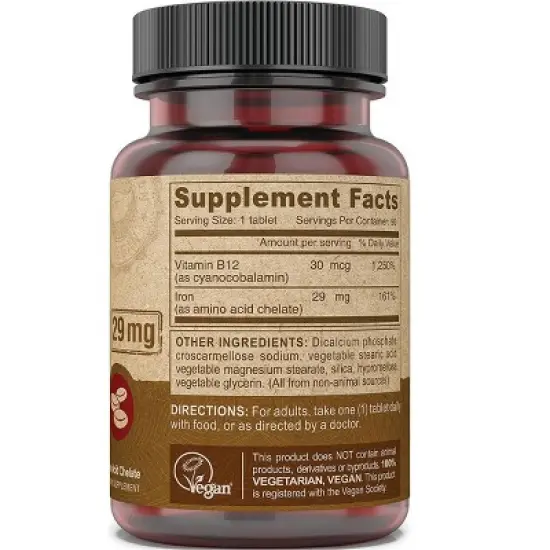 Deva Vegan Chelated Iron with Added B12 29 mg 90 Tablets image {1}