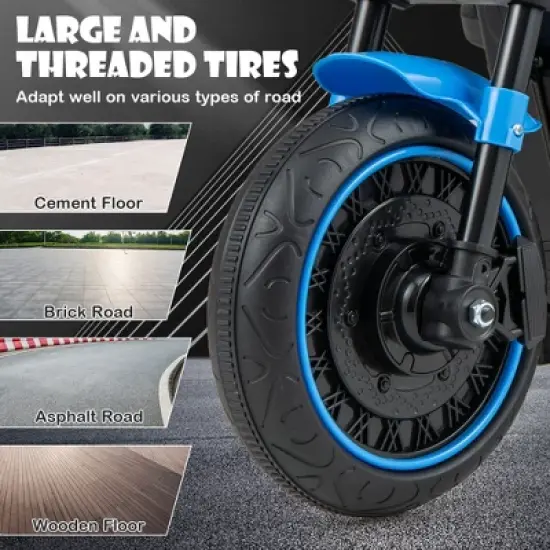 Costway 6V Kids Electric Motorcycle with Training Wheels LED Headlights Music Board Blue/Pink/Red image {6}