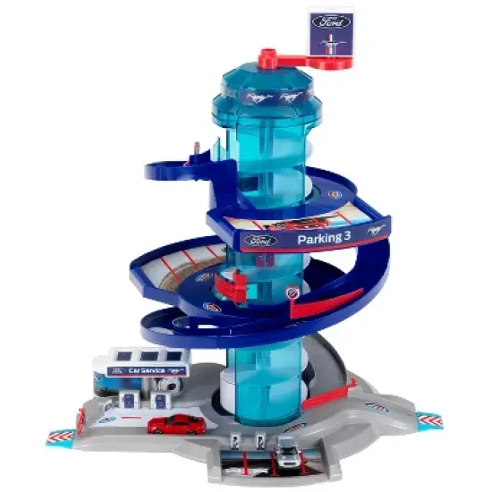 Theo Klein Ford Car Service Helix Shaped Multi Story Parking Garage Pretend Play Toy Playset with 2 Toy Cars for Kids 3 and Up image {2}