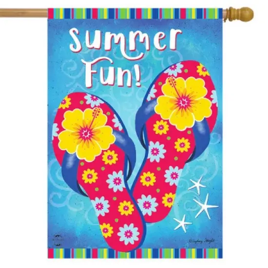 Summer Fun Flip Flops House Flag Nautical 28" x 40" Briarwood Lane image {1}
