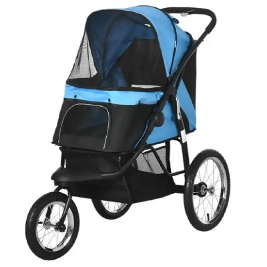 Resenkos Cat Jogger Stroller,Dog Stroller, Pet Stroller,Pet Stroller with Adjustable Canopy, Safety Tether, Storage Basket, Blue image {9}