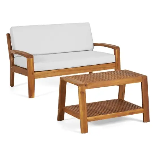 Christopher Knight Home Grenada Outdoor Acacia Wood Loveseat and Coffee Table Set (No Fabric Skin) image {9}
