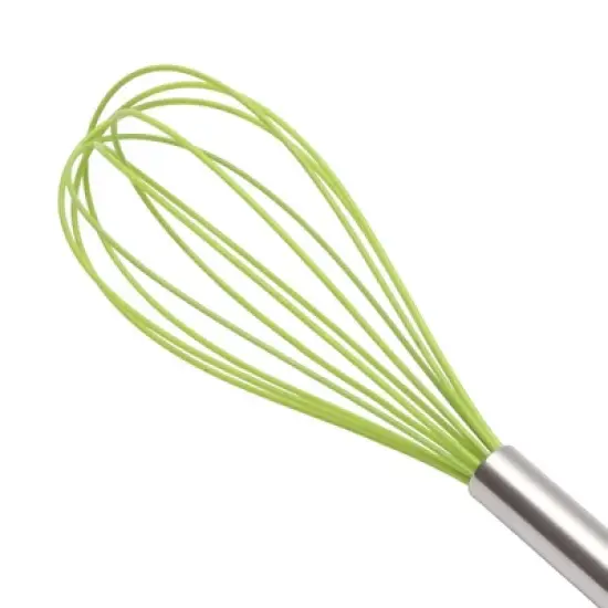 Unique Bargains 12" 6-Wire Whisk Hand Wash Stainless Steel Silicone Silver Tone Green image {2}
