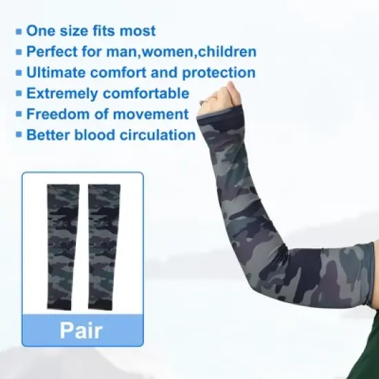 Unique Bargains Basketball Sports Camouflage Cooling Arm Elbow Compression Sleeve Green-gray-blue 1 Pair image {4}
