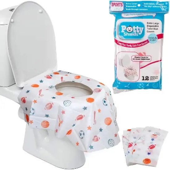 Potty Shields Disposable Toilet Seat Covers for All Ages 12 Pack - Protect From Public Toilets - XL, Waterproof,  Individually Wrapped - Blue/Science image {5}