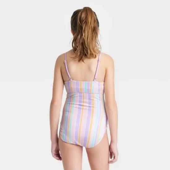 Girls' Pastel Printed Striped One Piece Swimsuit - art class&trade; image {2}
