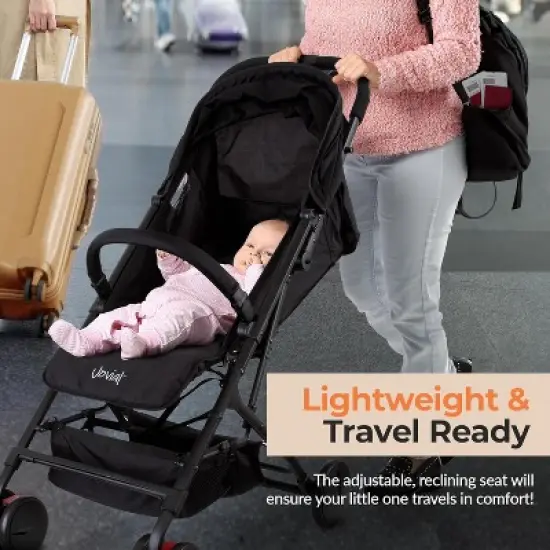 Jovial Portable Folding Baby Stroller - Compact, Lightweight Design with Reclining Seat, Storage Basket & Travel Bag (Black) image {2}