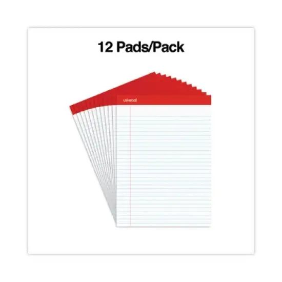 Universal Perforated Ruled Writing Pads, Wide/Legal Rule, Red Headband, 50 White 8.5 x 11.75 Sheets, Dozen image {3}