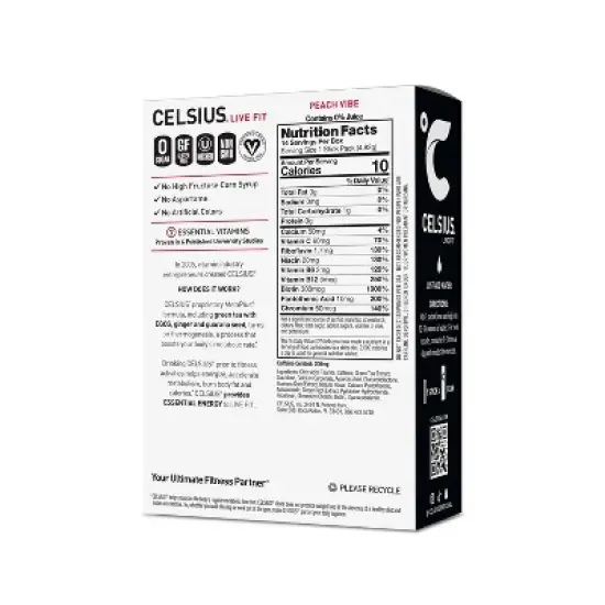 CELSIUS On The Go Powder Sticks Peach Vibe Essential Energy - 14pk Sticks image {1}