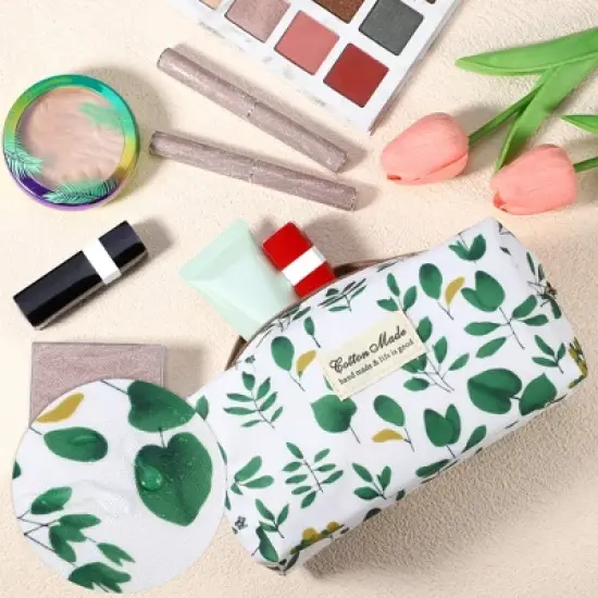Unique Bargains Women's Printed Makeup Bag White Green 1 Pc image {2}