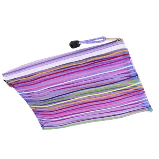 PiccoCasa Office Nylon Mesh Zipper Closure Stripe A5 Paper Holder Document Bag image {2}