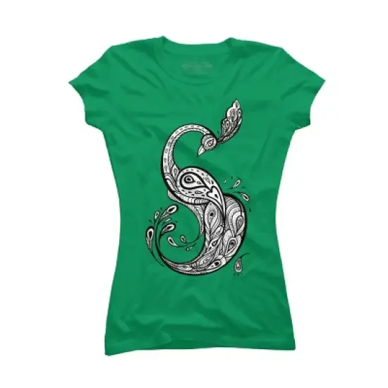 Junior's Design By Humans Beautiful Peacock. Decorative illustration. By Katyau T-Shirt image {5}