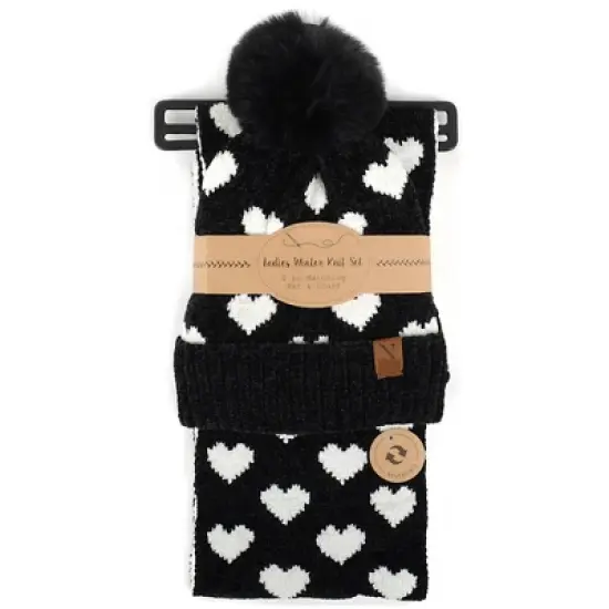 Women's 2pc Reversible Hearts Hat & Infinity Scarf Set image {8}