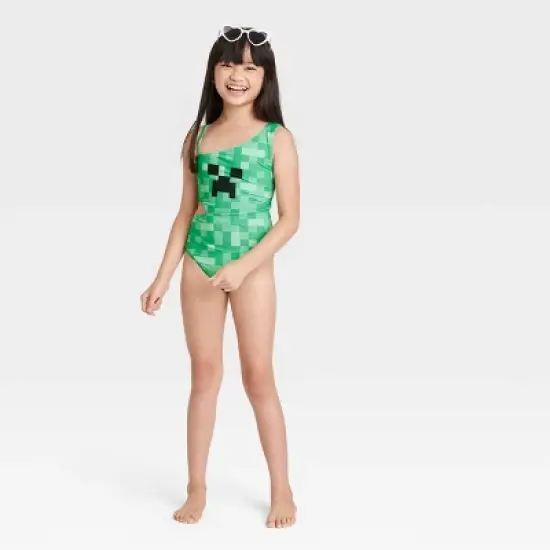 Girls' Minecraft One Piece Swimsuit - Green image {2}