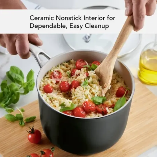 KitchenAid 3qt Hard Anodized Ceramic Nonstick Cookware Sauce Pan with Lid Matte Black: Hand Wash, Gas & Electric Compatible image {2}
