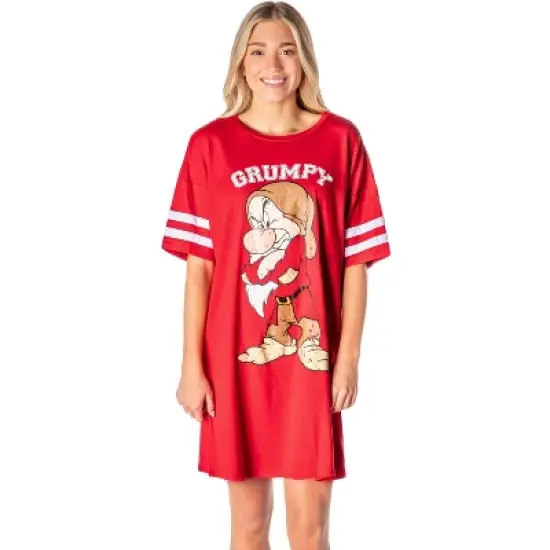 Disney Womens' Grumpy Snow White And The Seven Dwarfs Nightgown Pajama Red image {4}