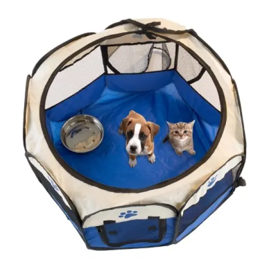 Pet Adobe Pop-Up Pet Playpen With Carrying Case &ndash; Portable Indoor/Outdoor Pet Enclosure - Blue image {2}