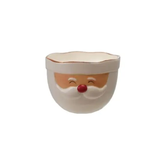 Storied Home Stoneware Santa Head Shaped Mixing Bowl with Red Rim, Red and White image {2}