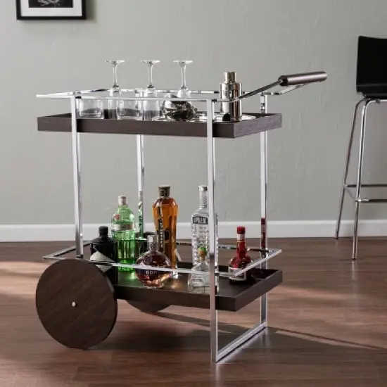 Oneots Rolling Bar Cart Brown/Chrome - Aiden Lane image {1}