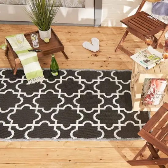 DII Design Imports Indoor Outdoor 3 x 6 Ft Reversible Lattice Woven Rectangular Runner Rug for Decks, Patios, Living Rooms, & Kitchens, Black & White image {3}