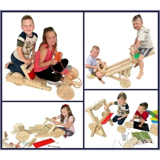 Woodmobiel by Funphix Standard Kit |Modular Construction Toy with 26 Wood Pieces, 4 Wheels, Real Nuts & Bolts image {1}