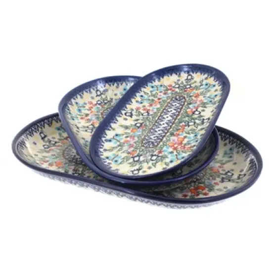 Blue Rose Polish Pottery 8600 Vena 3 Piece Oval Serving Set image {5}