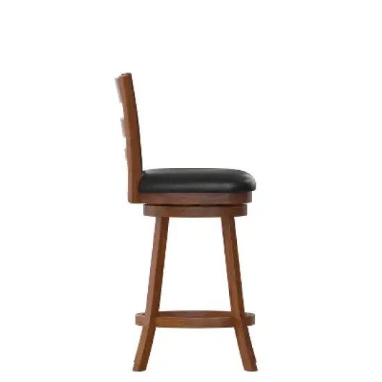 Merrick Lane 24" Classic Wooden Ladderback Swivel Counter Height Stool with Upholstered Padded Seat and Integrated Footrest image {9}