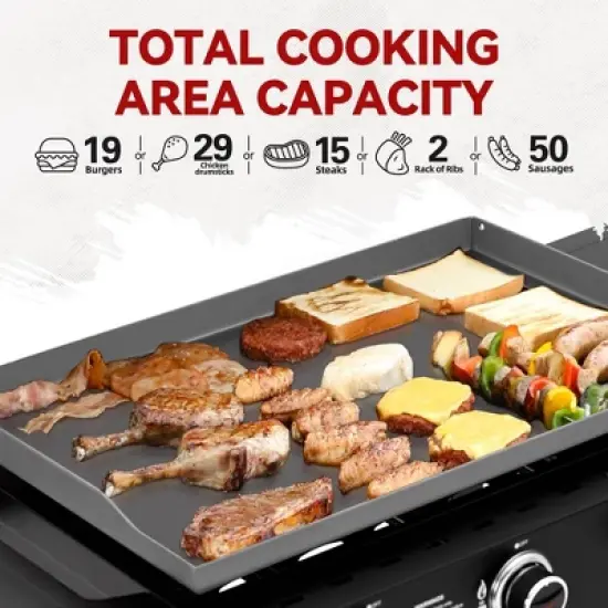 RoyalGourmet 3-Burner Propane Gas Griddle with Collapsible Side Shelves GB3000HTG Black image {3}