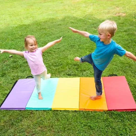 HearthSong 5-Panel Folding Kids' Gymnastics Tumbling Mat for Active Play, with Carrying Handles image {5}