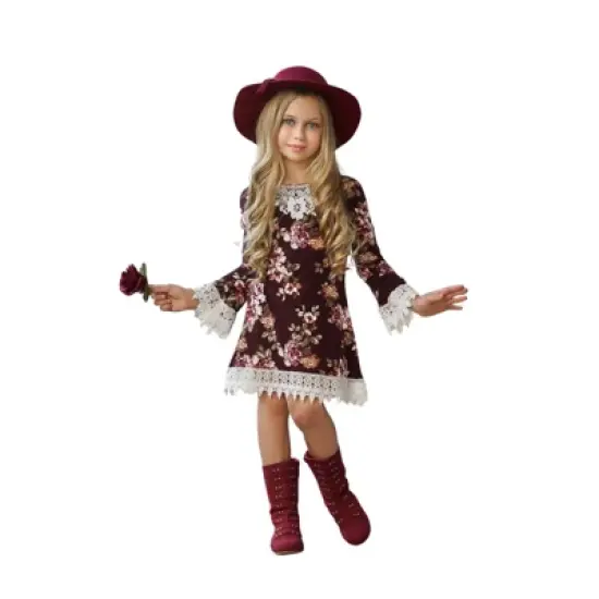 Girls Cranberry Dreams Floral Crochet Dress - Mia Belle Girls image {6}