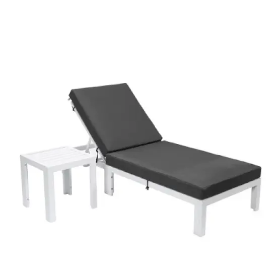 LeisureMod Chelsea Modern Outdoor Chaise Lounge Chair in White Frame with Side Table &ndash; Patio, Poolside, Balcony, and Garden Seating for Outdoor Spaces image {14}