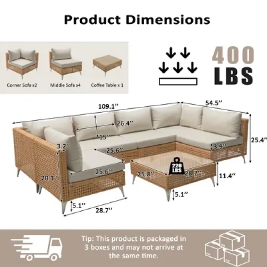 Whisen 8-Piece Patio Furniture Set with 43" Fire Pit Table, Outdoor Conversation Set & Propane Fire Pit image {15}
