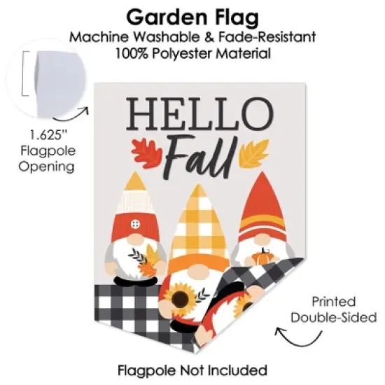 Big Dot of Happiness Fall Gnomes - Outdoor Home Decorations - Double-Sided Autumn Harvest Party Garden Flag - 12 x 15.25 inches image {2}