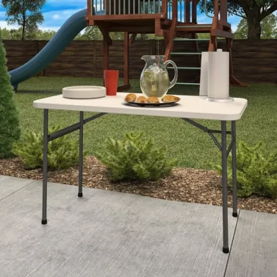 4' Straight Folding Multi-Purpose Utility Table White - Room & Joy image {2}
