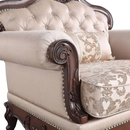 HOMES: Inside + Out Alsace Arm Chair Traditional Button Tufted Dark Cherry/Light Brown image {6}