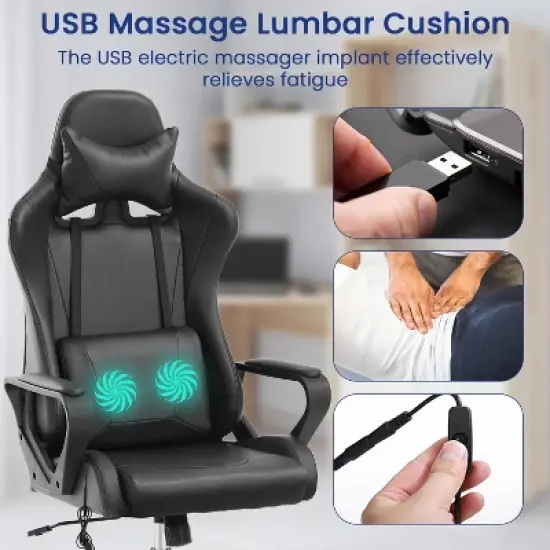 BestMassage Gaming Chair High-Back Office Chair with Lumbar Support Massage Function and PU Leather Rolling Swivel Chair for Adults and Teens image {5}