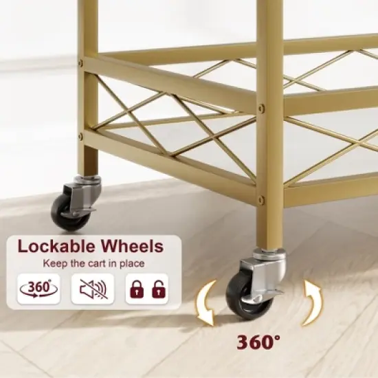 Gold Bar Carts with 2-Tiers Storage Shelves&pound;&not;Mobile Kitchen Seving Carts on Wheels image {5}