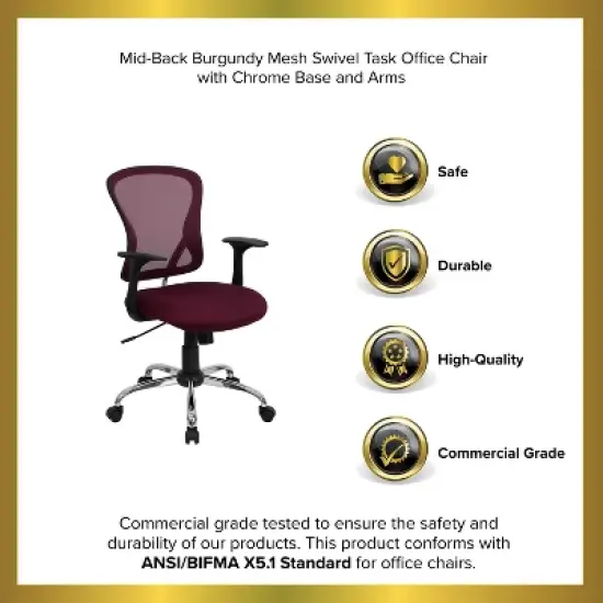 Emma and Oliver Mid-Back Mesh Swivel Task Office Chair with Chrome Base and Arms image {10}