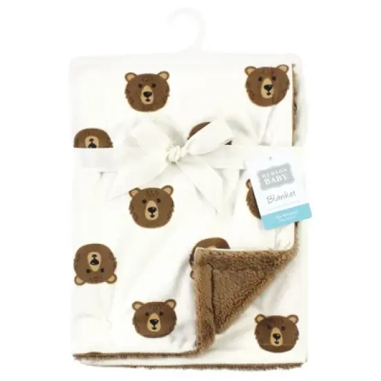 Hudson Baby Plush Blanket with Furry Binding and Back, Brown Bear, One Size image {1}