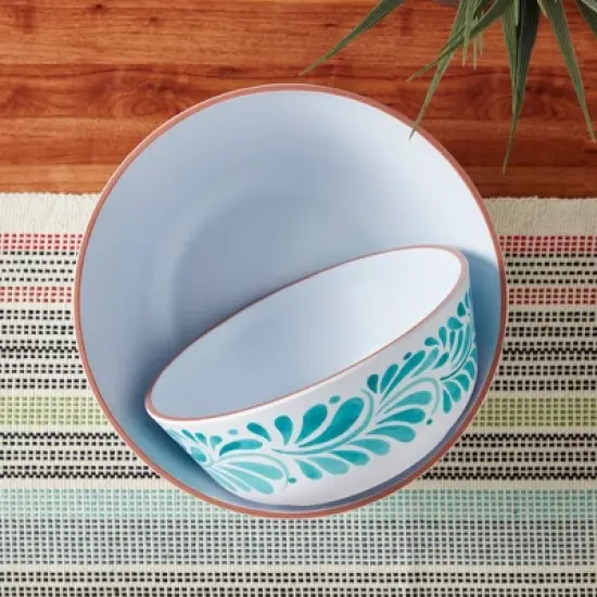 Infuse 2pc Melamine Oval Serving Bowl Set Blue image {2}