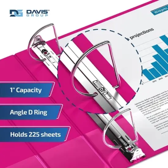 Premium Economy 1" Angle D Ring Binder 6pk Pink: Davis Group, Hard Cover, 225 Sheet Capacity, 2 Pockets, Polypropylene image {2}