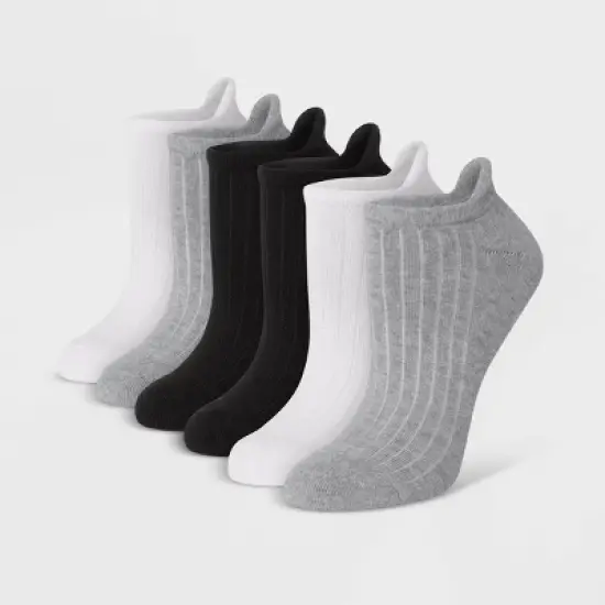 Hanes Pure Comfort Women's Organic Cotton Ribbed 6pk No Show Tab Casual Socks - Heather Gray/Black/White 5-9 image {2}