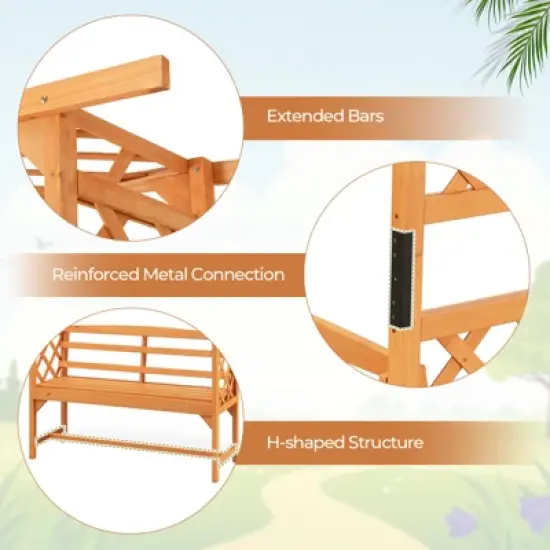 Tangkula Patio Arbor Garden Archway w/ Pergola Bench & Side Trellises for Climbing Plants Vines Grapes 2-Seat Wooden Outdoor Bench Backyard Decoration image {7}