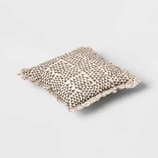 Square Block Print Reversible Pillow with Ruffle Trim Green - Threshold&trade; image {3}