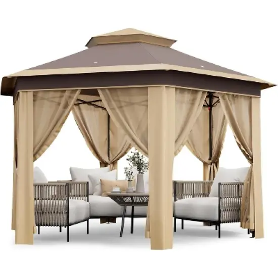 Outdoor Patio Gazebo 13'x13' with Expansion Bolts, Heavy Duty Party Tent & Shelter with 6 Zippered Mesh Netting  for Backyard image {8}