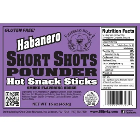 Buffalo Bills Habanero Short Shots (120 beef and chicken 3.5" snack sticks per 30oz bag) image {1}